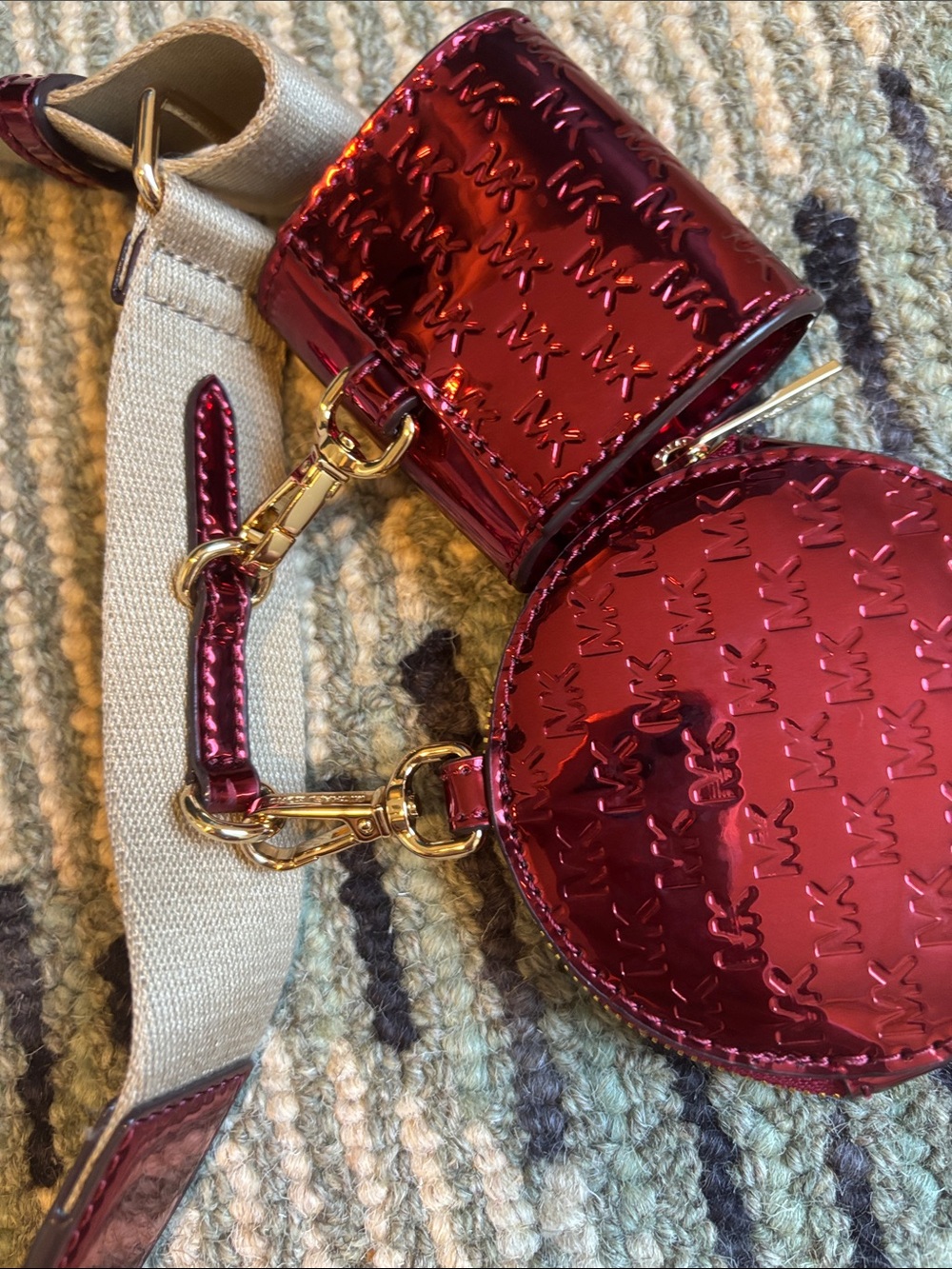Michael Kors Women's Metallic Burgundy Crossbody Bag with Coin Pouch - Picture 9 of 11